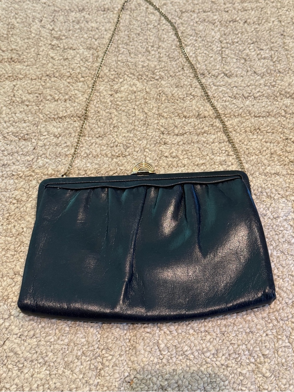 Vintage Mardone U.S.A. Navy Blue Leather Frame Purse with Chain Original Mirror